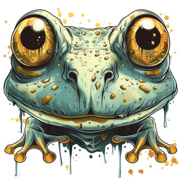 face frog character design, t-shirt design illustration, transparent background, AI generated images