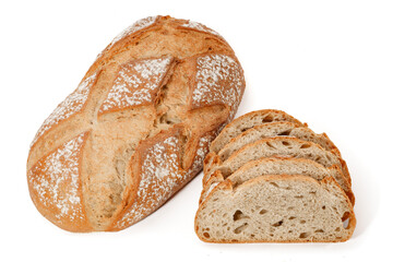 Bochenek wypieczonego chleba na białym wyizolowanym tle - obrazy, fototapety, plakaty
