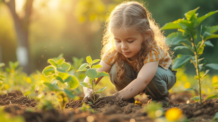 Family planting tree on Arbor day in spring. Generative AI.