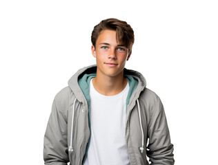 isolated portrait of a handsome teenager boy in casual attire, friendly teen