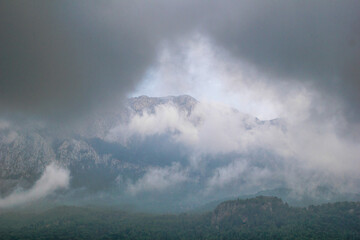 View on Sivri Dag mountain in thunder weather. One of the most famous places for climbing and...