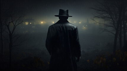 A man in the night fog