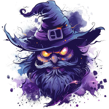 Witch face monster character design for t-shirt, transparent background, Ai generated Images