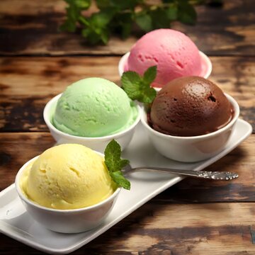 ice cream of different flavors in small bowls 