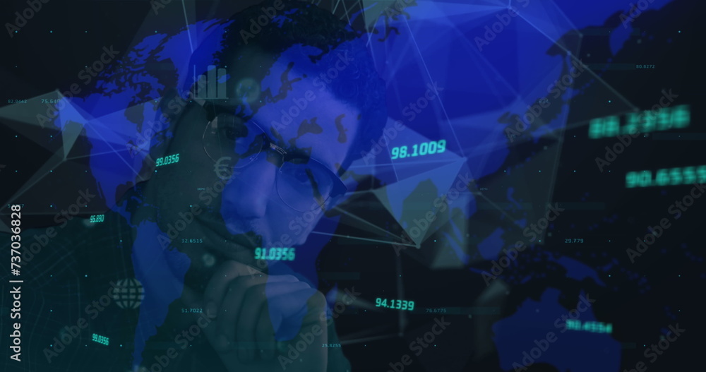 Poster image of digital interface with icons and data processing