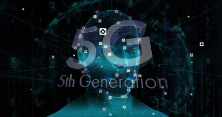 A digital human face represents 5G technology, with copy space