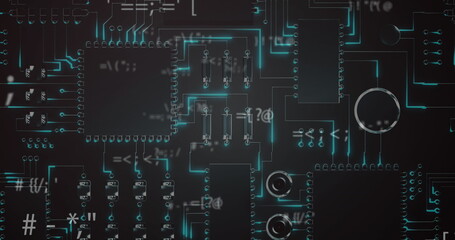 Image of digital interface with icons and data processing