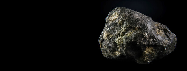 Fassaite is a rare precious natural stone on a black background. AI generated. Header banner mockup with space.