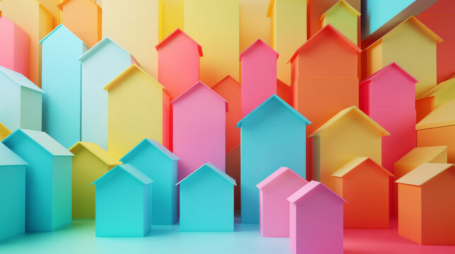  3d wallpaper colored houses