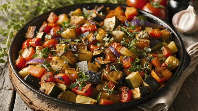 A symphony of flavors and textures this fireside ratatouille is a harmonious blend of tender fireroasted vegetables and fragrant herbs. Perfect for a cozy night in with loved