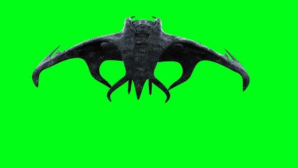 Alien scary spaceship, invader. Green screen. 3d rendering.