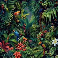 Fototapeta na wymiar Generate a lush and vibrant rainforest scene with a diverse array of exotic plants and animals