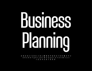 Obraz premium Vector modern sign Business Planning with White stylish Font. Trendy Alphabet Letters and Numbers set.