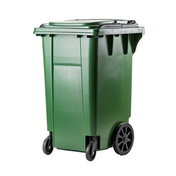 Green garbage bin isolated on white and transparent background. Ideal for use in advertising. Generative ai