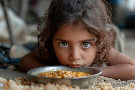 A young girl lays on the ground as she happily eats corn.