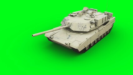 American battle tank. Green screen. 3d rendering.