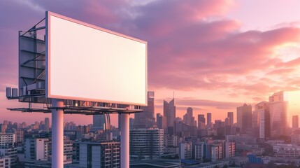 Naklejka premium rectangular billboard against a city skyline background, mockup design, marketing or promotional materials