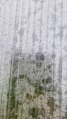 Close up of dew drops on corrugated roofing