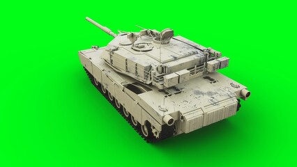 American battle tank. Green screen. 3d rendering.