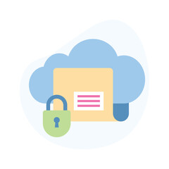 Cloud folder with padlock depicting flat icon of secure cloud folder, online data storage security