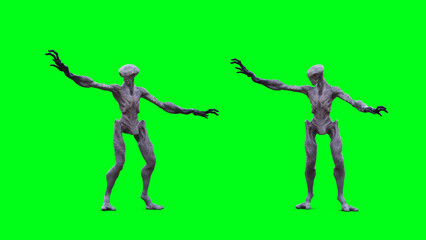 Scary Alien green screen isolate. 3d rendering.