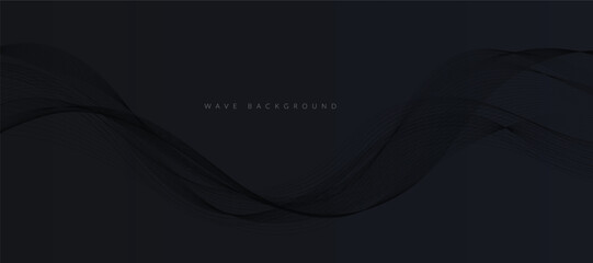 Abstract futuristic dark black background with wavy lines. Black abstract background design. - obrazy, fototapety, plakaty