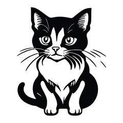 black and white cat, vector illustration