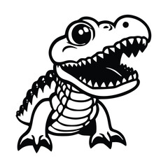 crocodile vector illustration, black and white