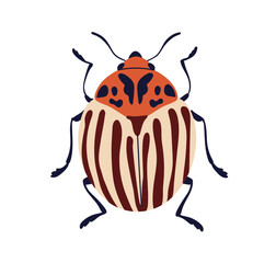 Colorado potato beetle, winged bug. Summer insect. Pest animal, fauna species. Ten-striped spearman icon. Flat vector illustration isolated on white background