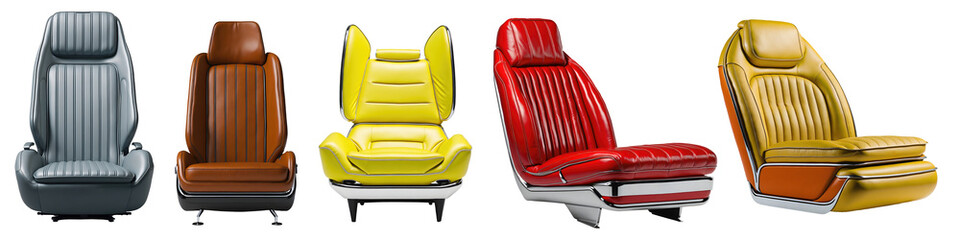 Set of various modern realistic leather car seat isolated on transparent background. Generative AI