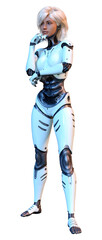 3D Rendering Female Robot on White