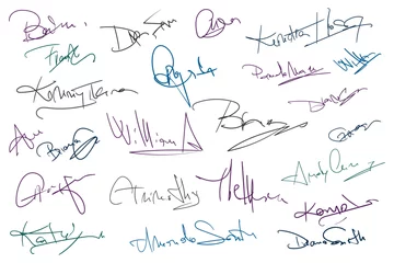 Fotobehang Signatures set. Fictitious handwritten signatures for signing documents on white background © DesignToonsy