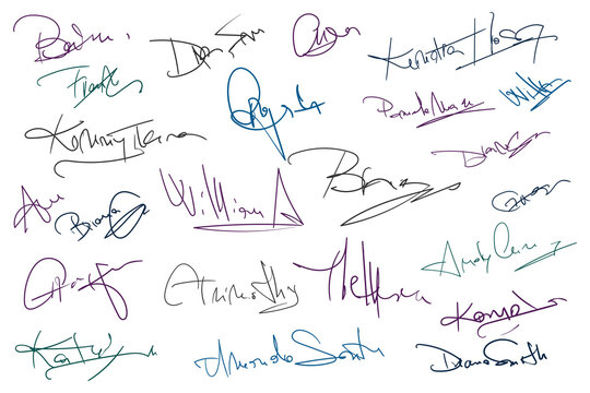 Signatures set. Fictitious handwritten signatures for signing documents on white background