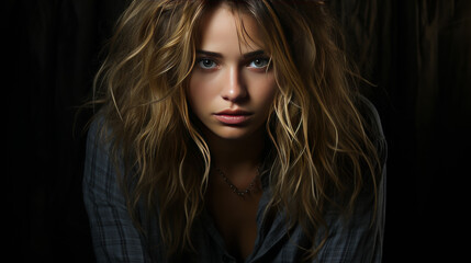 Fototapeta premium Close-up of a Stressful Woman with Mental Disorders Crying