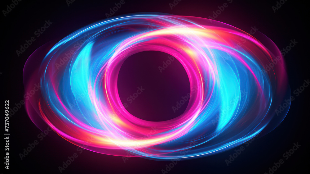Poster radiant glow: an abstract neon circle in motion, a colorful and illuminated design with a futuristic