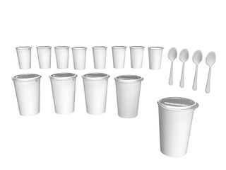 3D Illustration - Yoghurt cups