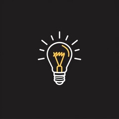 Logo Concept of Illuminated Light Bulb with Pencil Filament on Dark Background