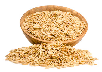 wooden cup of oats isolated on a white background