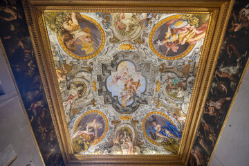 GENOA, ITALY, JANUARY 20, 2024 - The painted ceiling of the Palace of Balbi Senarega in Genoa, Italy