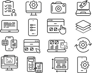 Set of thin line web icons of graphic design and project workflow