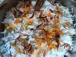 Biryani is a mixed rice dish most popular in South Asia. It is made with rice, some type of meat and spices. 