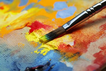 A brush paints watercolor on canvas creating beautiful art, artistic celebrations idea