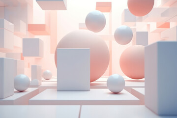 Geometric Pink Minimal Abstract Render Design: Modern Background with Pastel White 3D Sphere.