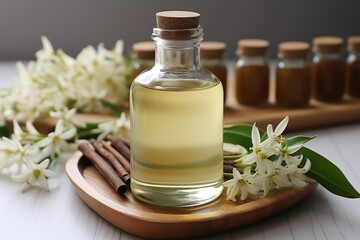 vanilla Essence extract with isolated kitchen table professional advertising food photography