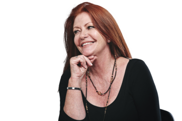 Mature, redhead woman and smile with ideas, vision and solutions for planning, future and fashion. Older female designer contemplating, wondering or daydreaming on isolated transparent png background