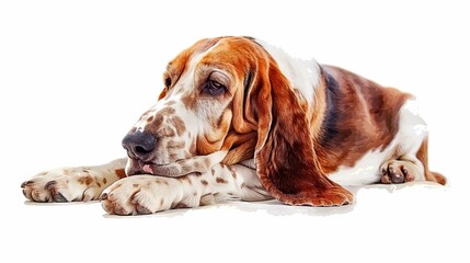 Whimsical Basset Hound: Delicate Watercolor Portrait of a Playful Canine