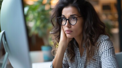 AI system and biases in recruitment process. Woman Looking Puzzled at AI Generated Job Applicants List. Lack of diversity in the AI-recommended candidates for a job