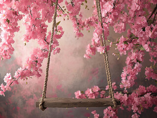 sfondo per fotografia di neonato o bimbi, sfondo di altalena ricoperta di fiori rosa, sfondo rosa, per inserimento  bimbe femmine 