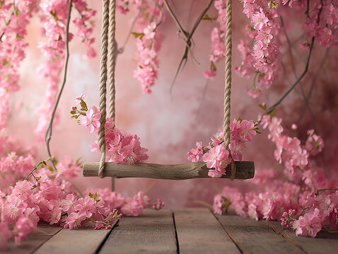 sfondo per fotografia di neonato o bimbi, sfondo di altalena ricoperta di fiori rosa, sfondo rosa, per inserimento  bimbe femmine 