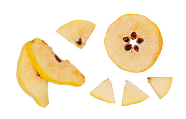 Quince slices isolated on a white background, top view